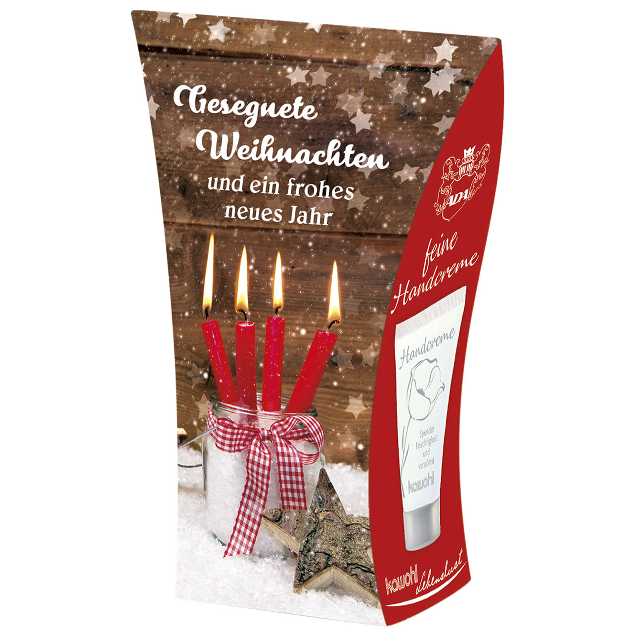 Gesegnete Weihnachten und ein frohes neues Jahr Handcreme - Gesegnete Weihnachten und ein frohes neues Jahr - Kerze rot Glas Stern Schnee Sterne Schleife kariert