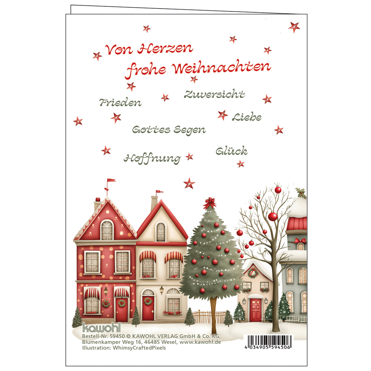Faltkarte - Weihnachtsfreude wünsch' ich dir - Häuser Haus Weihnachten Schnee Grafik Häuserzeite Tannenbaum Stern