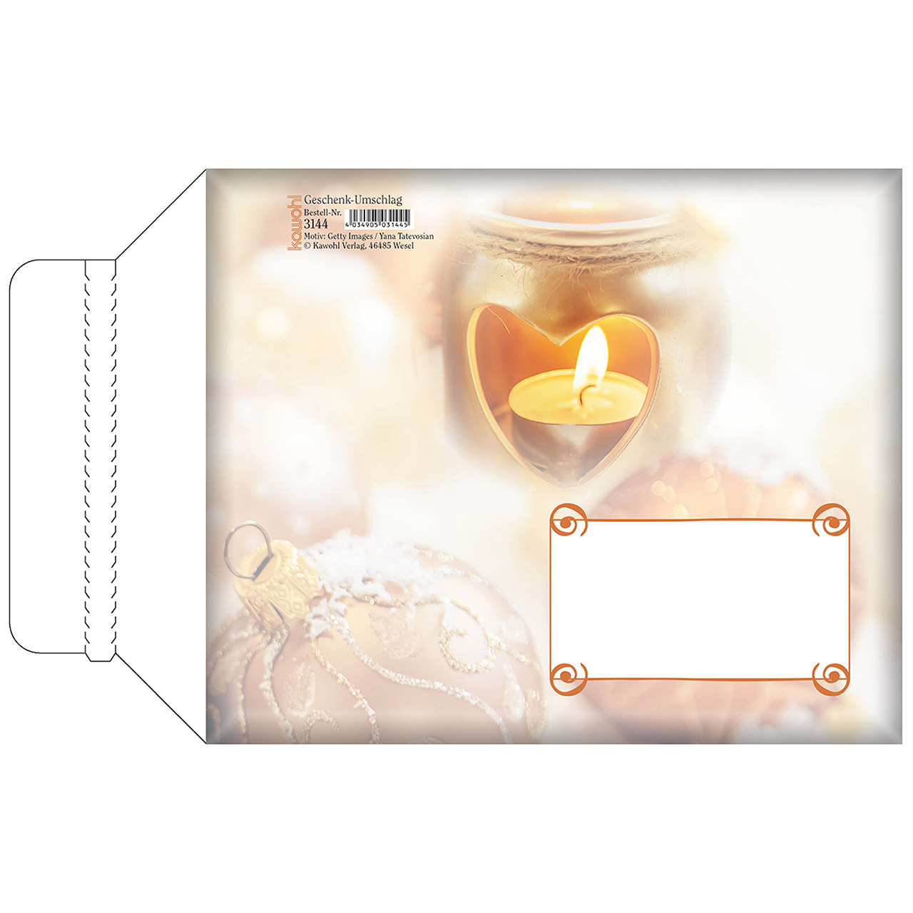 Umschlag - Frohe Weihnachten - Herz Windlicht Weihnachtskugeln