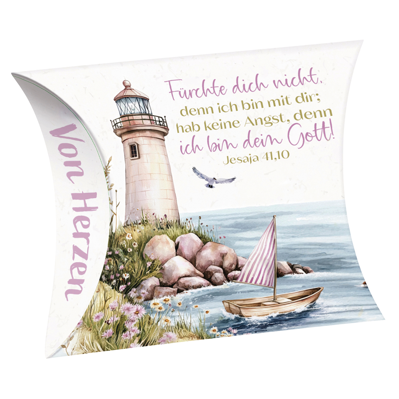 Seife - fest - Fürchte dich nicht, denn ich bin mit dir - Grafik Leuchtturm Boot Möve Stenne Blumen Wasser Meer