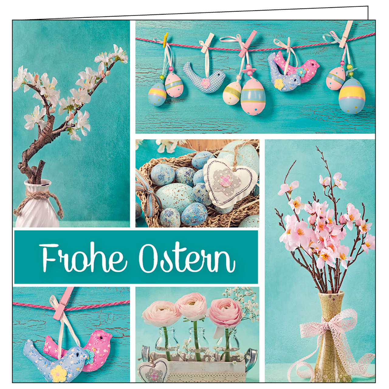 Teelicht mit Grußkarte - Frohe Ostern - Collage