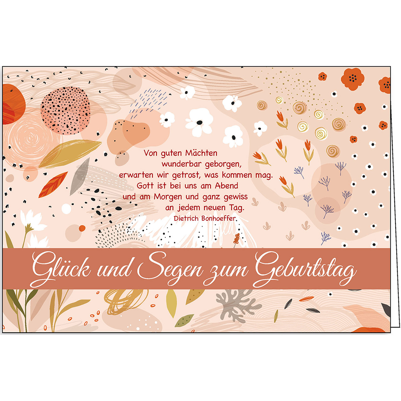 Glück und Segen zum Geburtstag Faltkarte - Glück und Segen zum Geburtstag - rosa orange Blätter