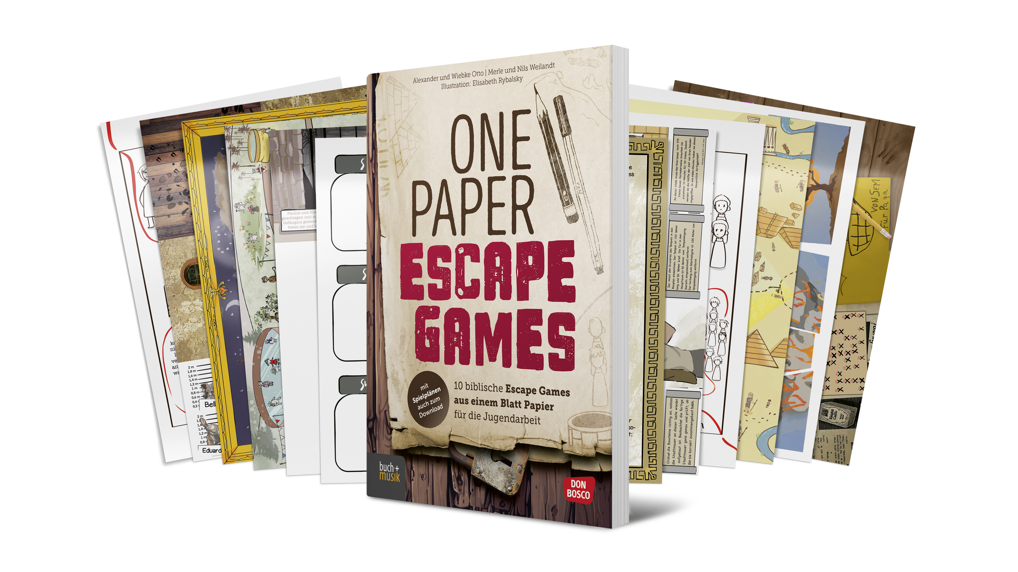Buch - One Paper Escape Games - Buch Figuren Stift Glühbirne Lupe