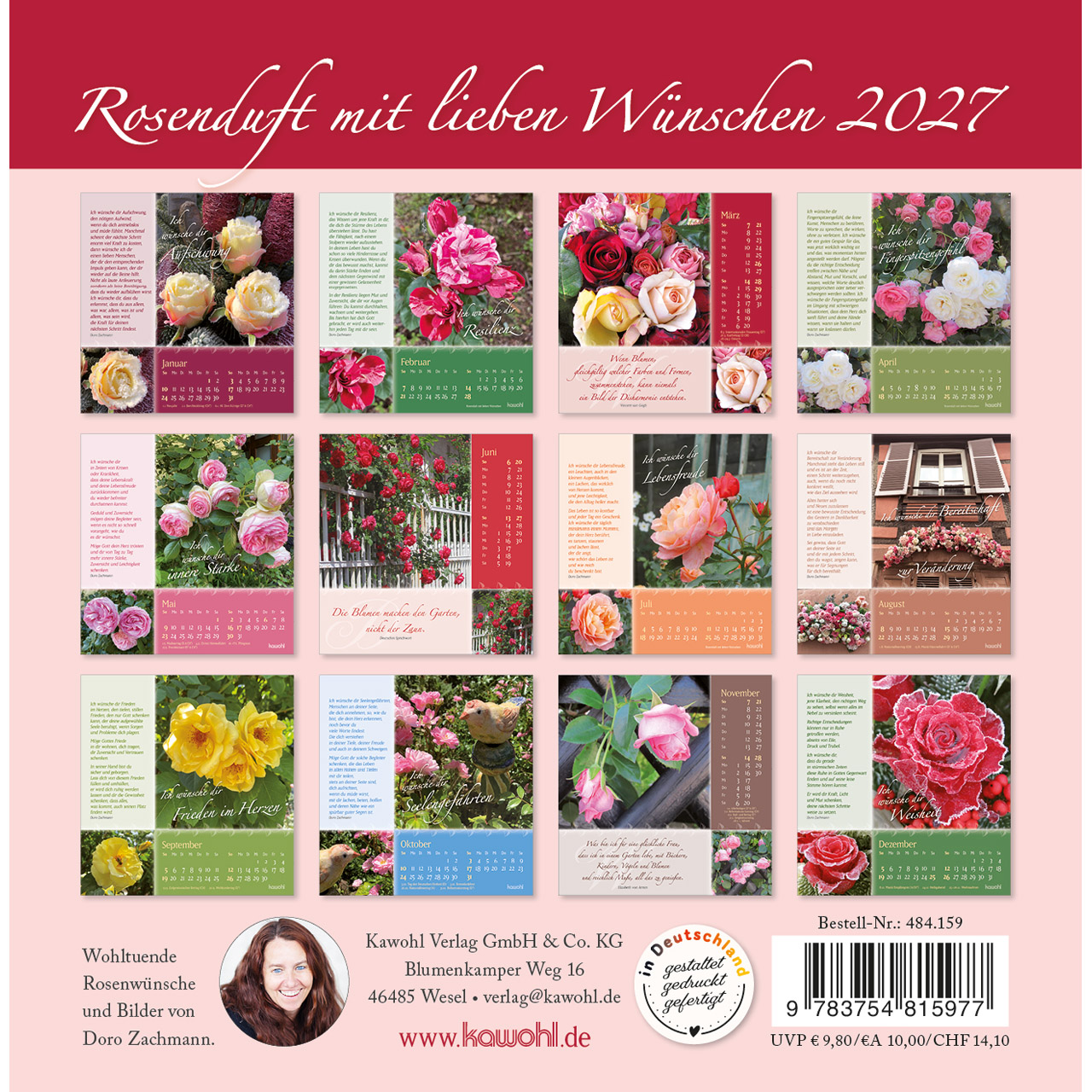 Postkartenkalender - Rosenduft mit lieben Wünschen 2027