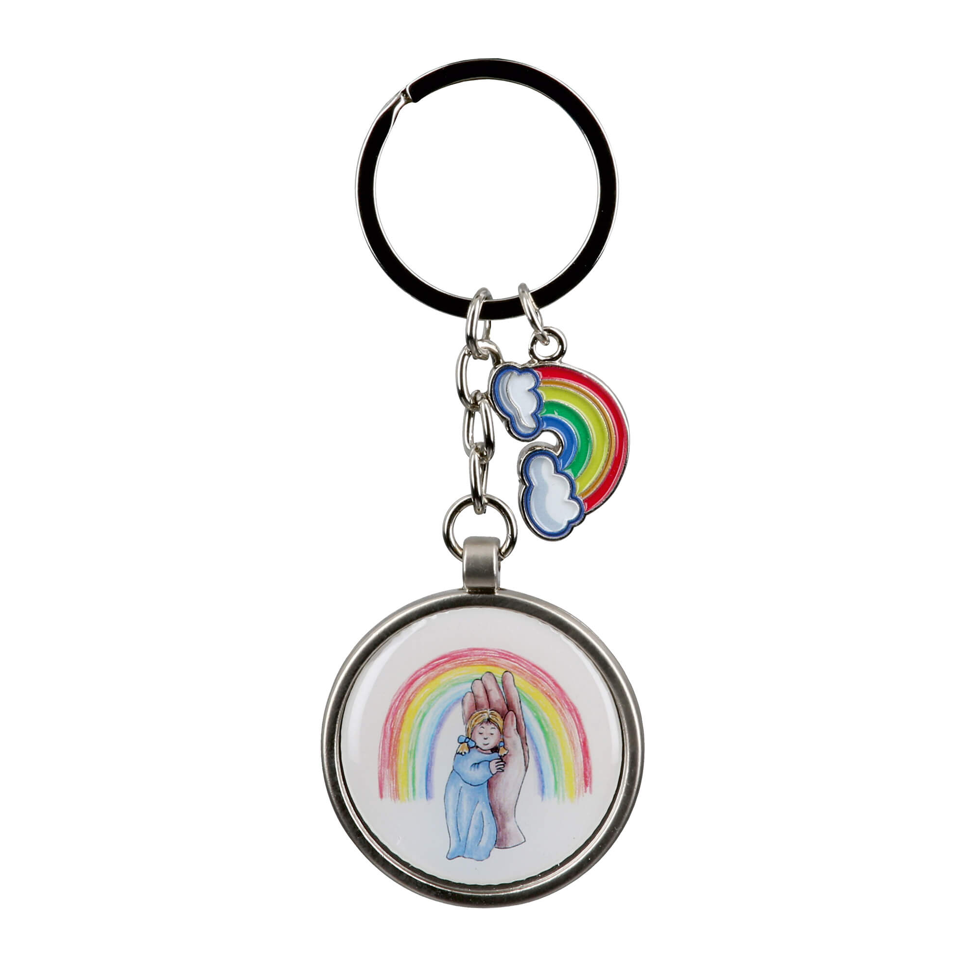 Schlüsselanhänger - Schlüsselanhänger "Kind in Hand mit Regenbogen"