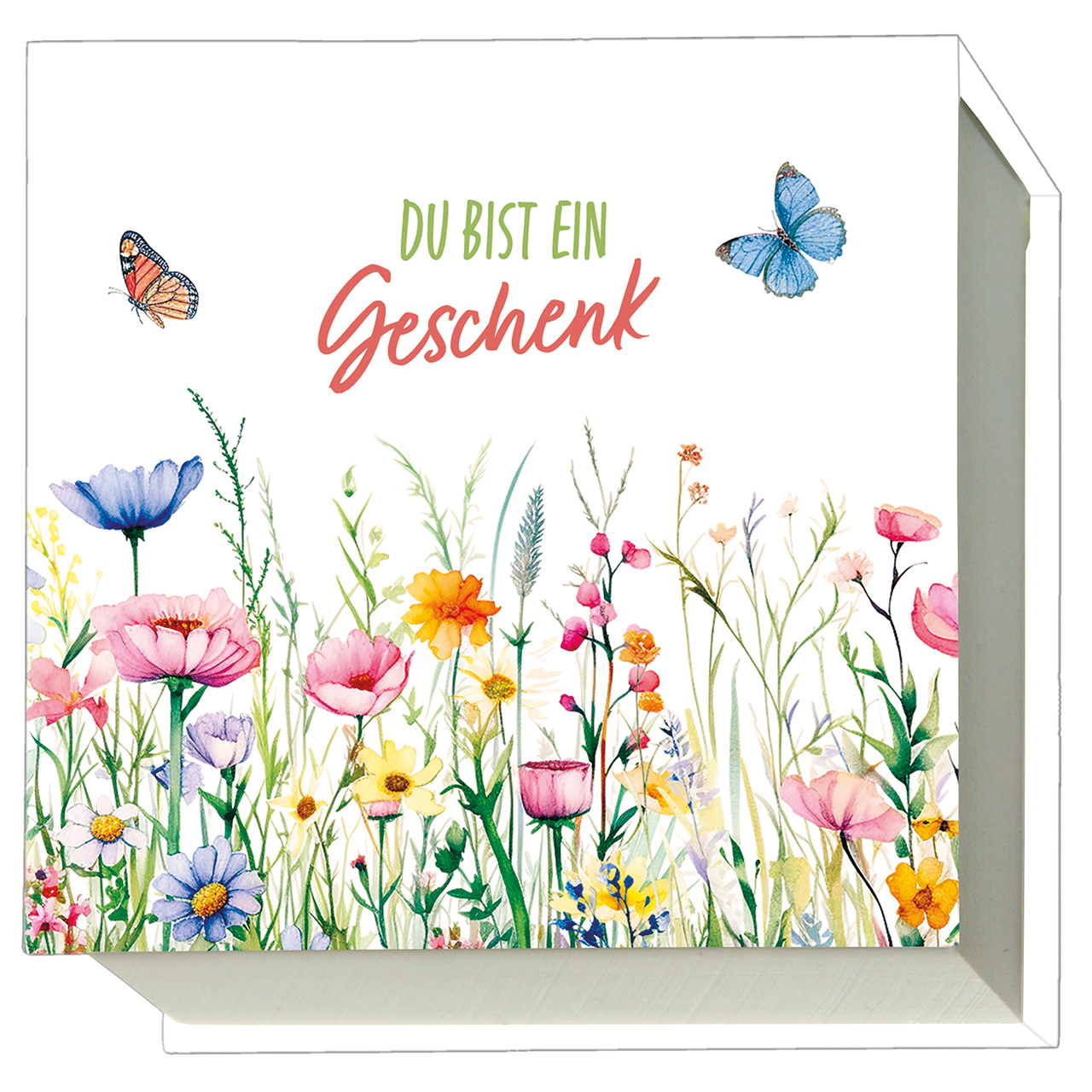 Notizblock - Du bist ein Geschenk - Blumenwiese Aquarell Schmetterlinge