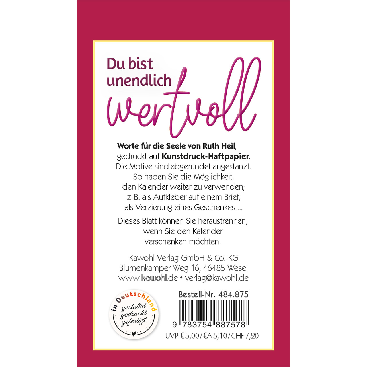 Aufkleberkalender - Du bist unendlich wertvoll 2027