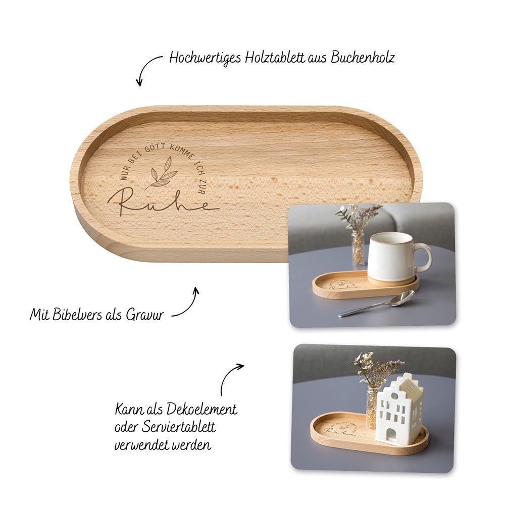 Dekoration - Holztablett Nur bei Gott komme ich zur Ruhe