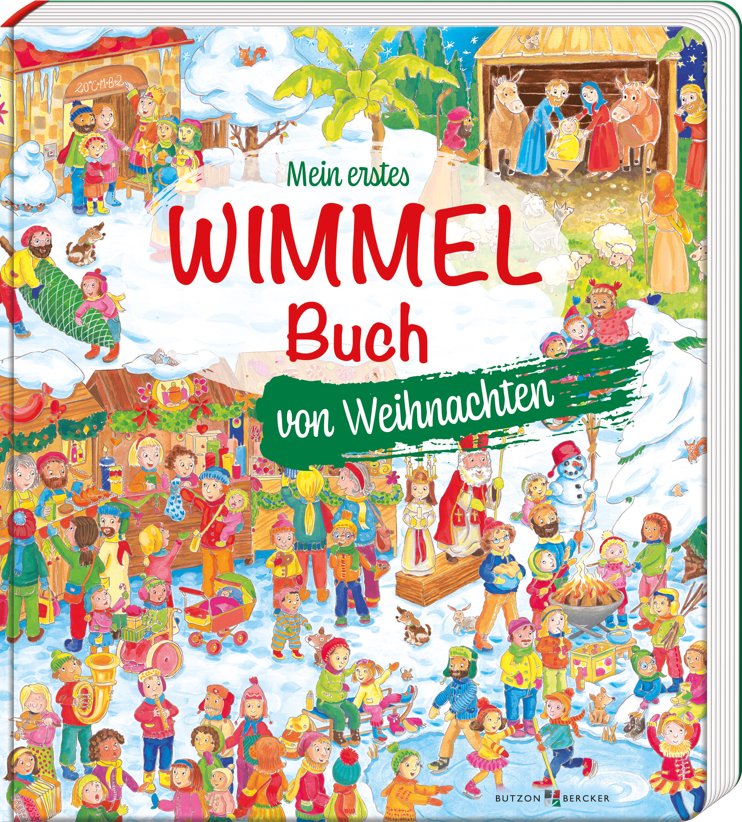 Buch - Mein erstes Wimmelbuch von Weihnachten - Menschen Frau Mann Kinder Krippe Nikolaus Schnee Schlittschuhbahn Palme