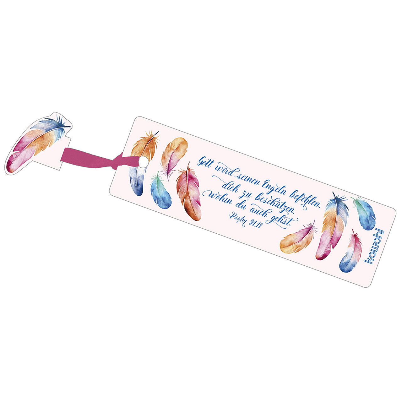 Lesezeichen - Gott wird seinen Engeln befehlen - farbige Federn