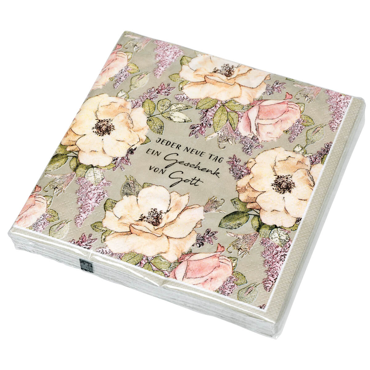 Servietten - Servietten 'Jeder neue Tag ist ein Geschenk von Gott' 20 Ex. - Servietten Blumen Blüten
