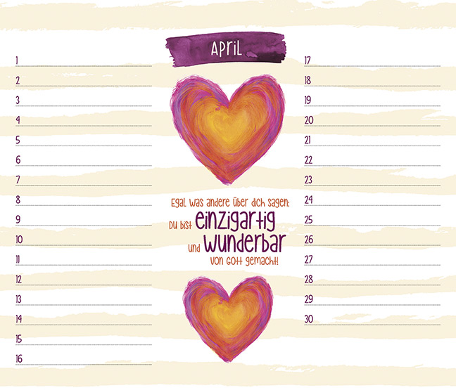 Immerwährender Kalender - Ich vergess dich nicht - Streifen Blumen