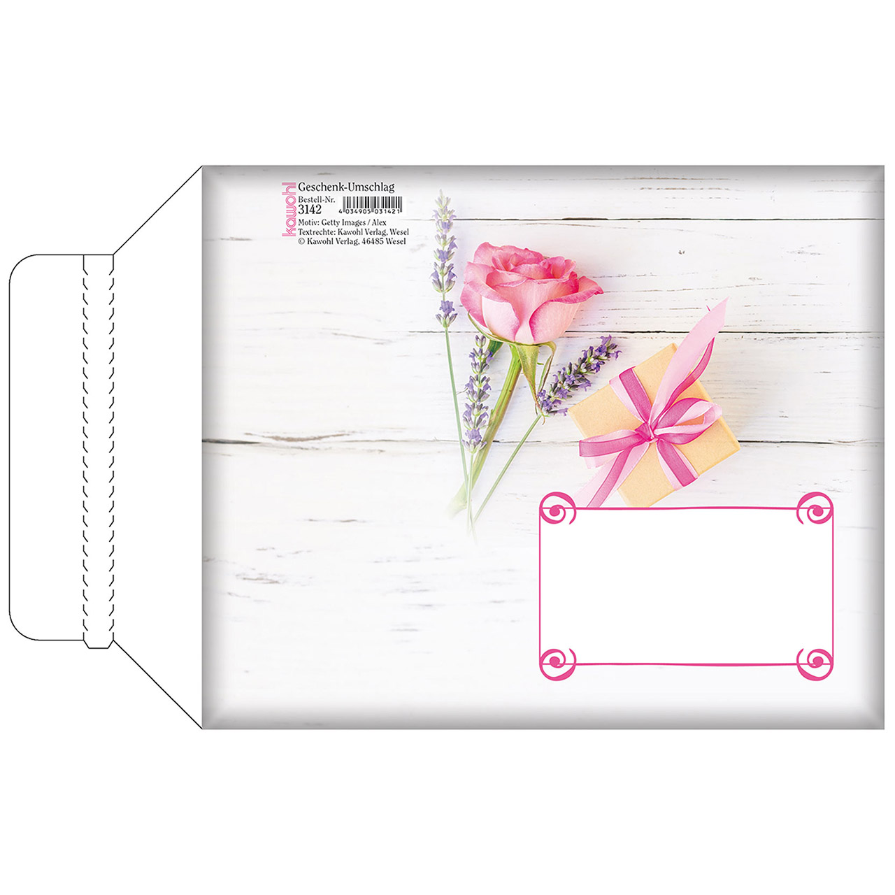 Umschlag - Möge jeder Tag - Rose Lavendel Geschenk Schleife