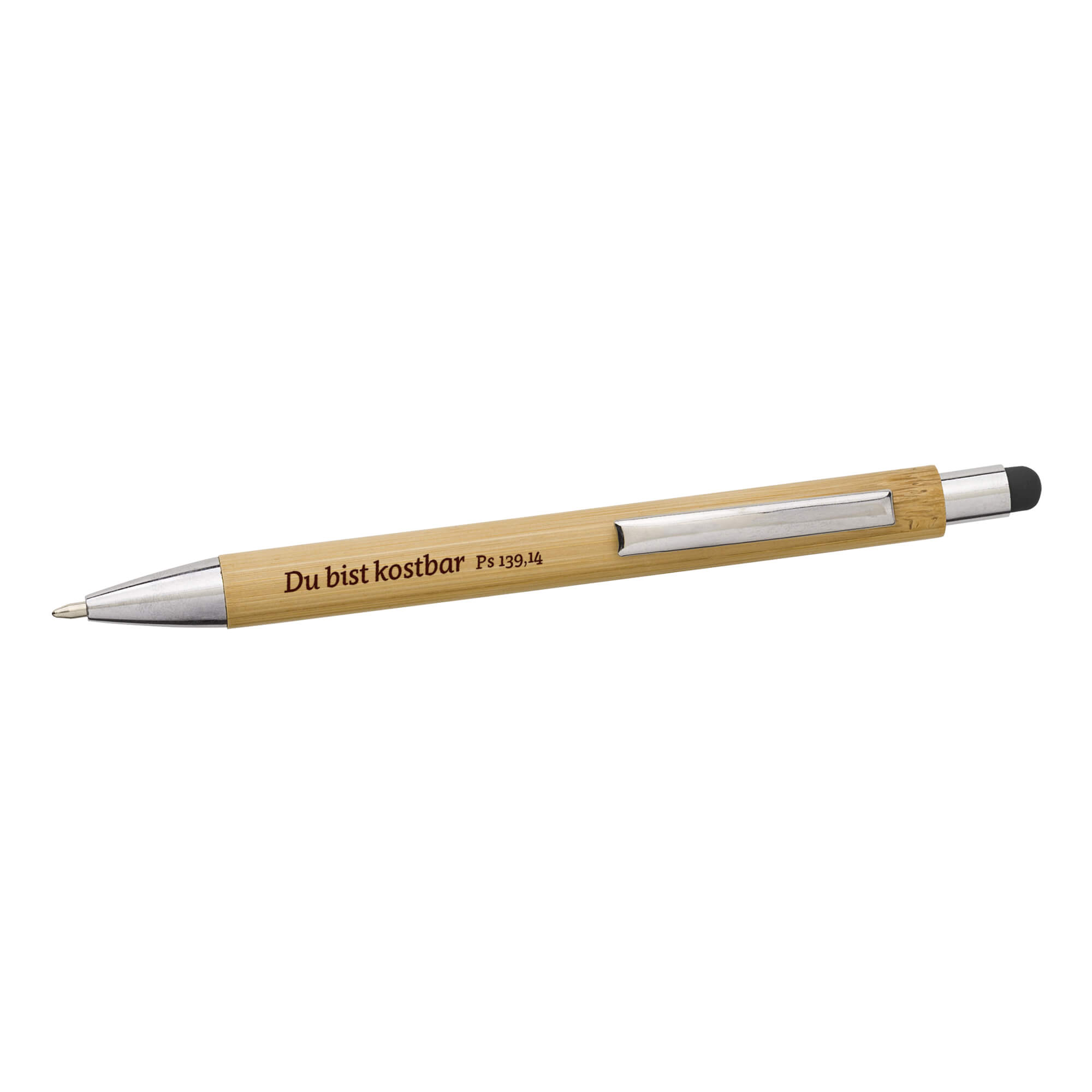 Kugelschreiber - Kugelschreiber Bambus 'Kostbar'schwarz - Kugelschreiber Holzoptik Schriftzug Schwarz