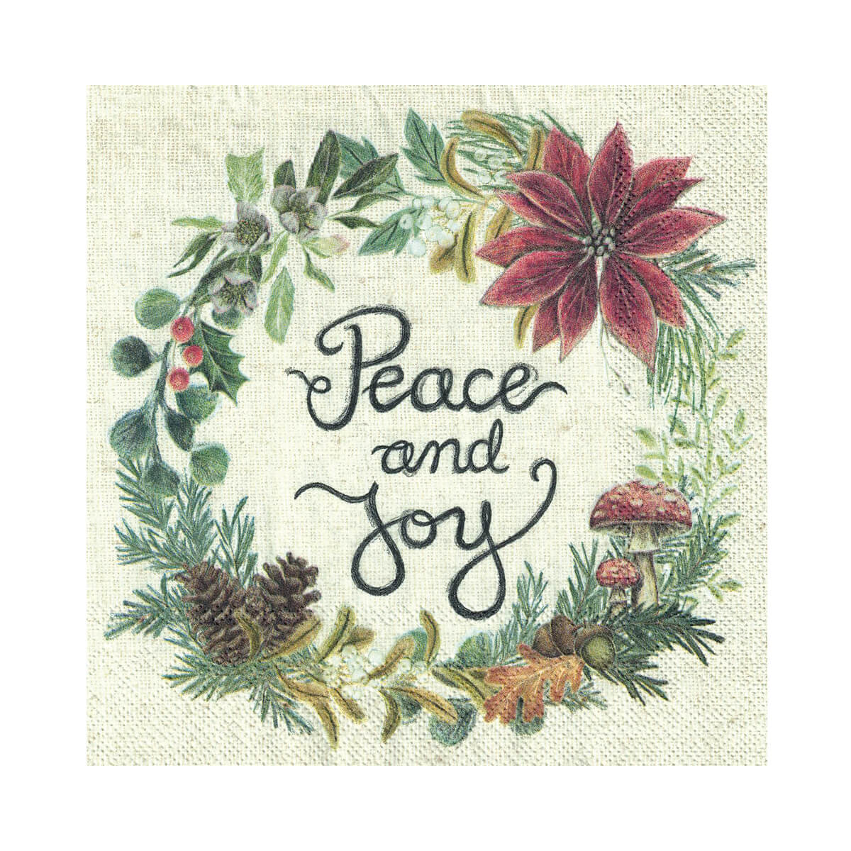 Servietten - Servietten 'Peace and Joy' 20 Ex. - Tannengrün Blumen Weihnachtsstern Zapfen Serviette