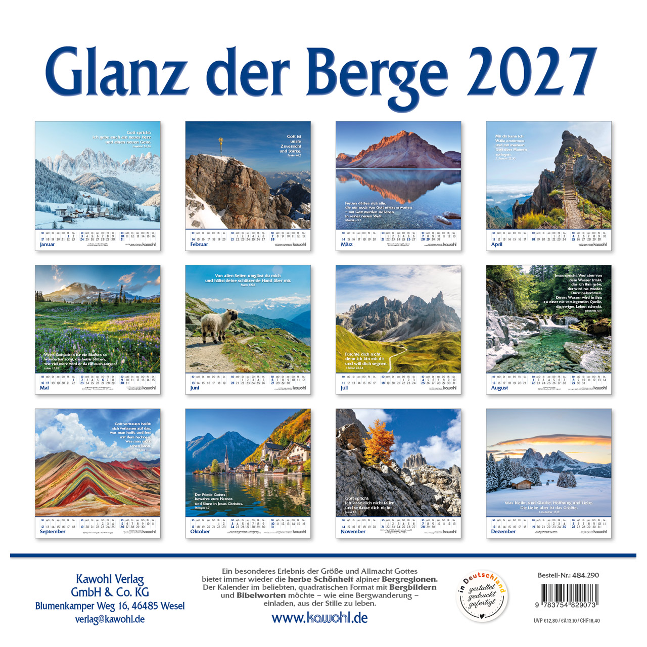 Wandkalender - Glanz der Berge 2027