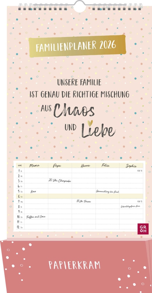 Unsere Familie ist genau die richtige Mischung aus Chaos und Liebe 2026 Terminkalender - Unsere Familie ist genau die richtige Mischung aus Chaos und Liebe 2026 - Punkte