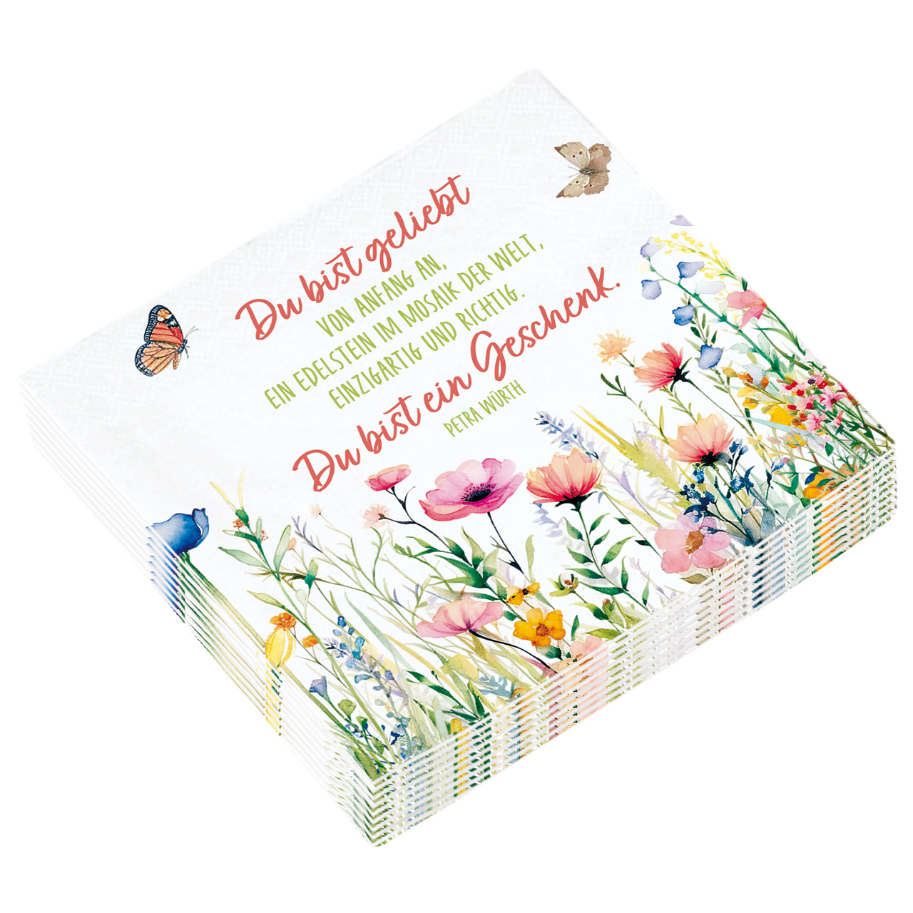 Servietten - Du bist ein Geschenk - Aquarell Blumen Schmetterling