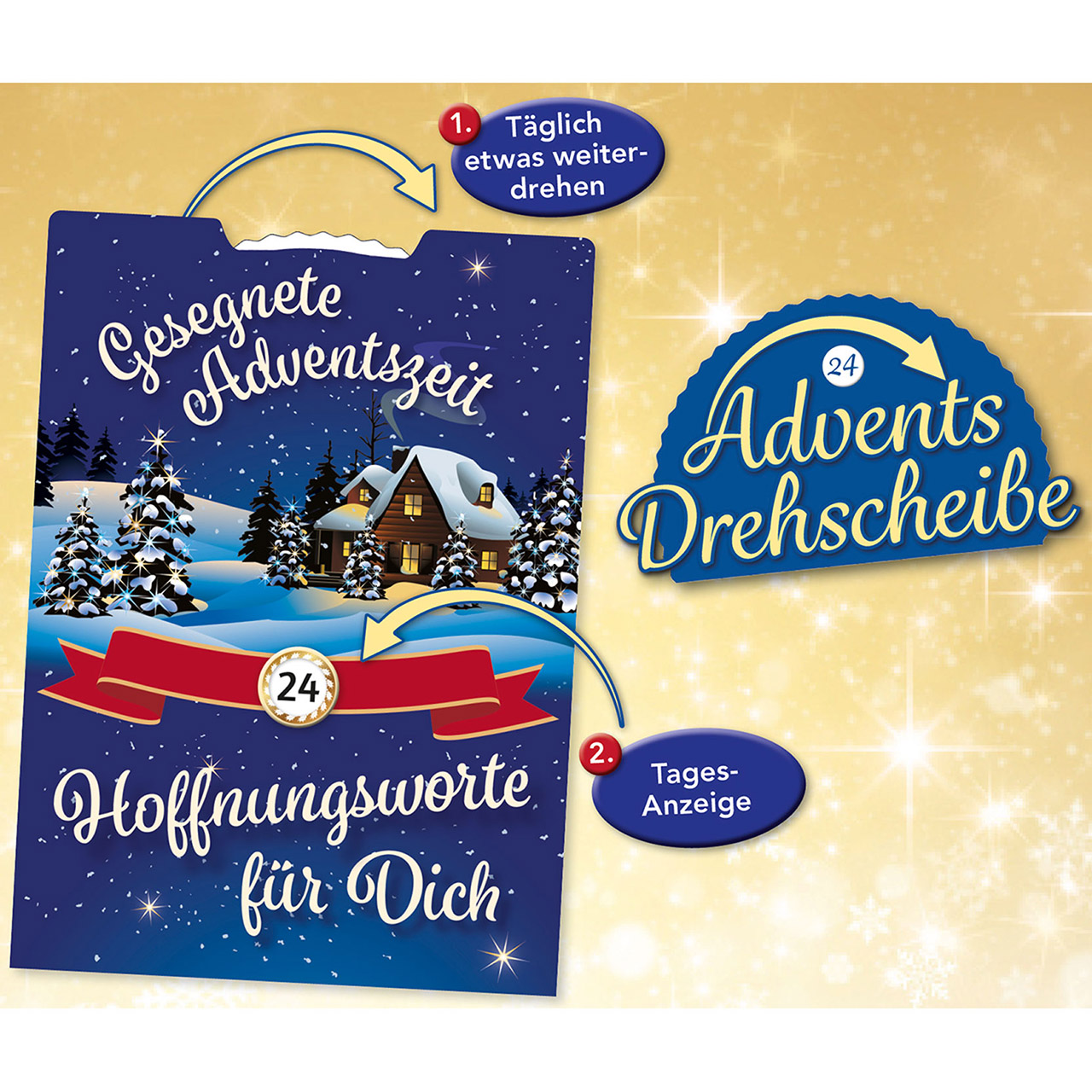 Adventskalender - Gesegnete Adventszeit - Tannenbäume Schnee haus Sterne