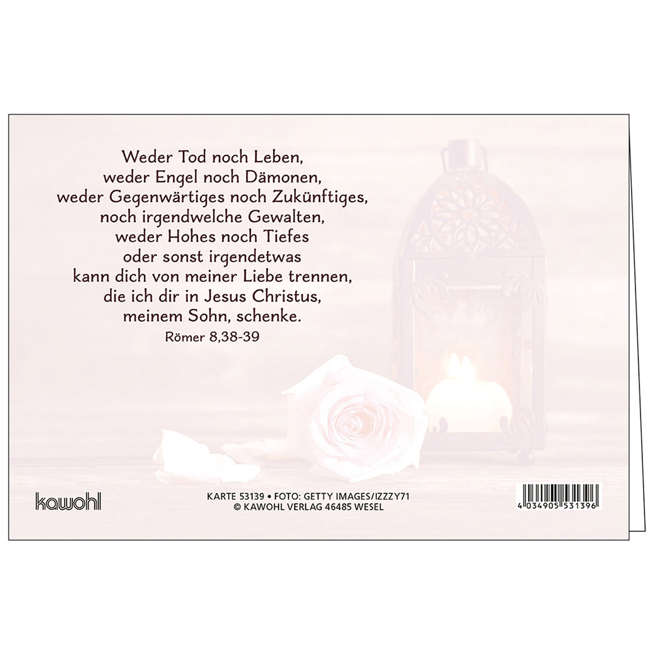 Faltkarte - Bist du auch fort, die Liebe bleibt. - Laterne Rose