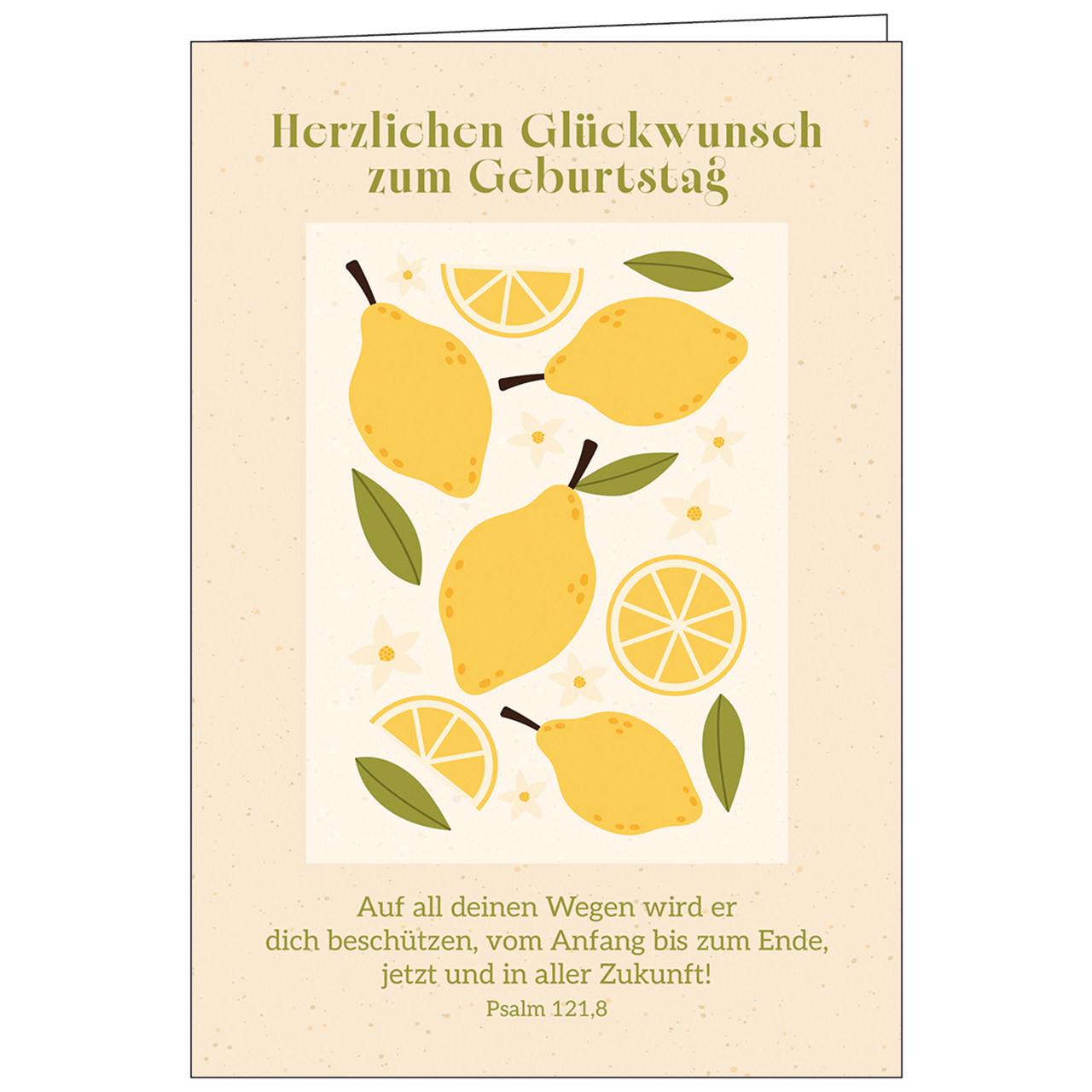 Faltkarte - Herzlichen Glückwunsch zum Geburtstag - Zitronen Blätter Scheiben Grafik