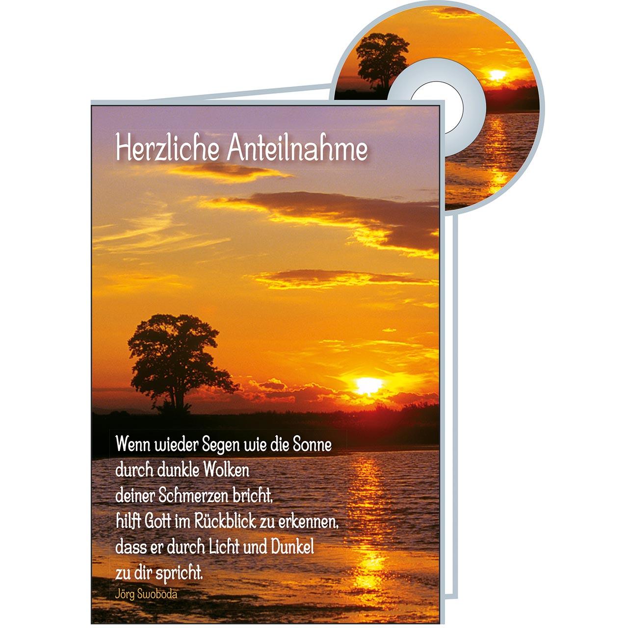 Gesegnet Faltkarte mit CD - Gesegnet - Sonnenuntergang See Baum