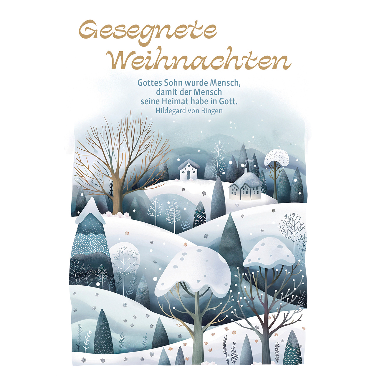 Postkarten - Gesegnete Weihnachten - Winterdorf Bäume Häuser Schnee Berge