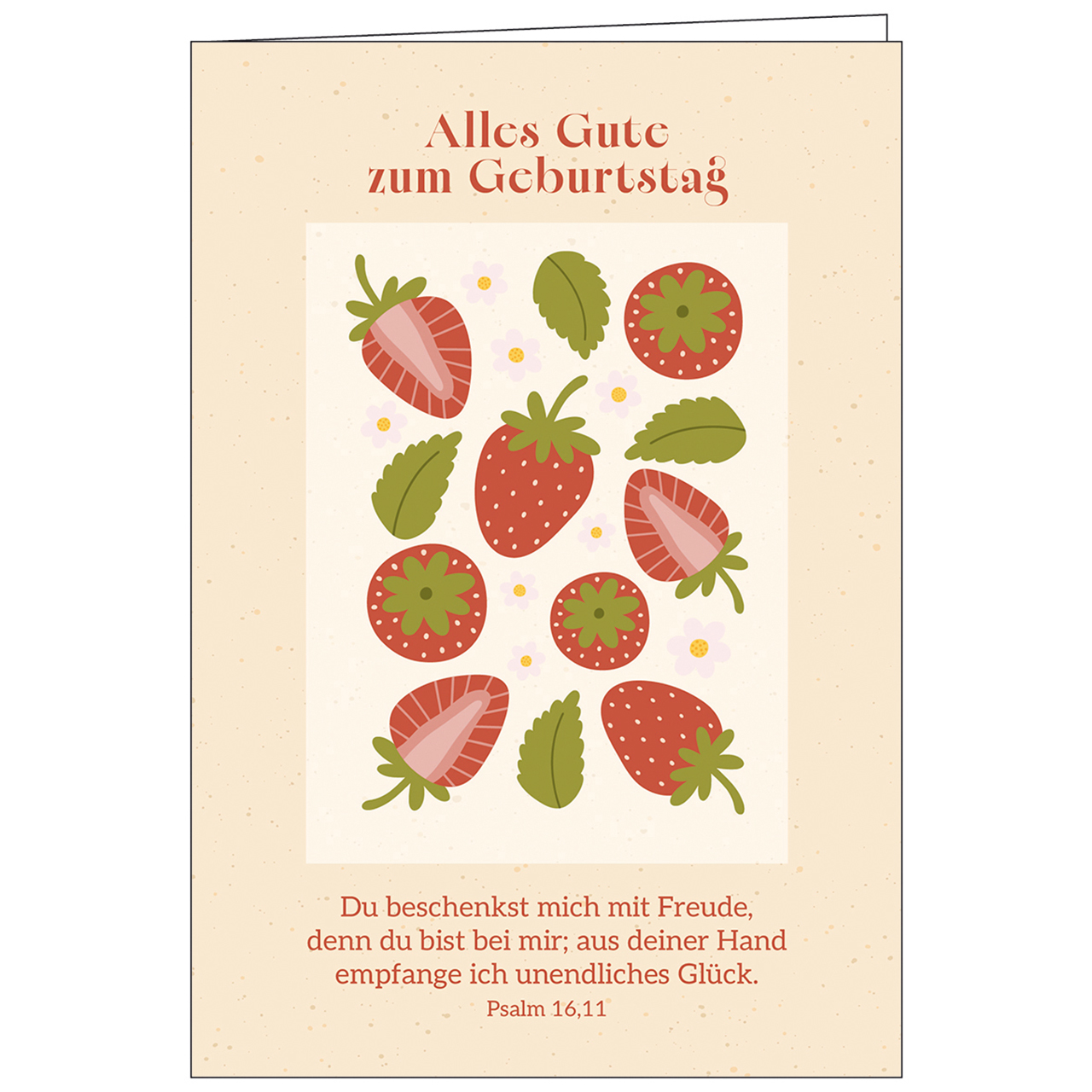 Faltkarte - Alles Gute zum Geburtstag - Erdbeeren Blätter Grafik