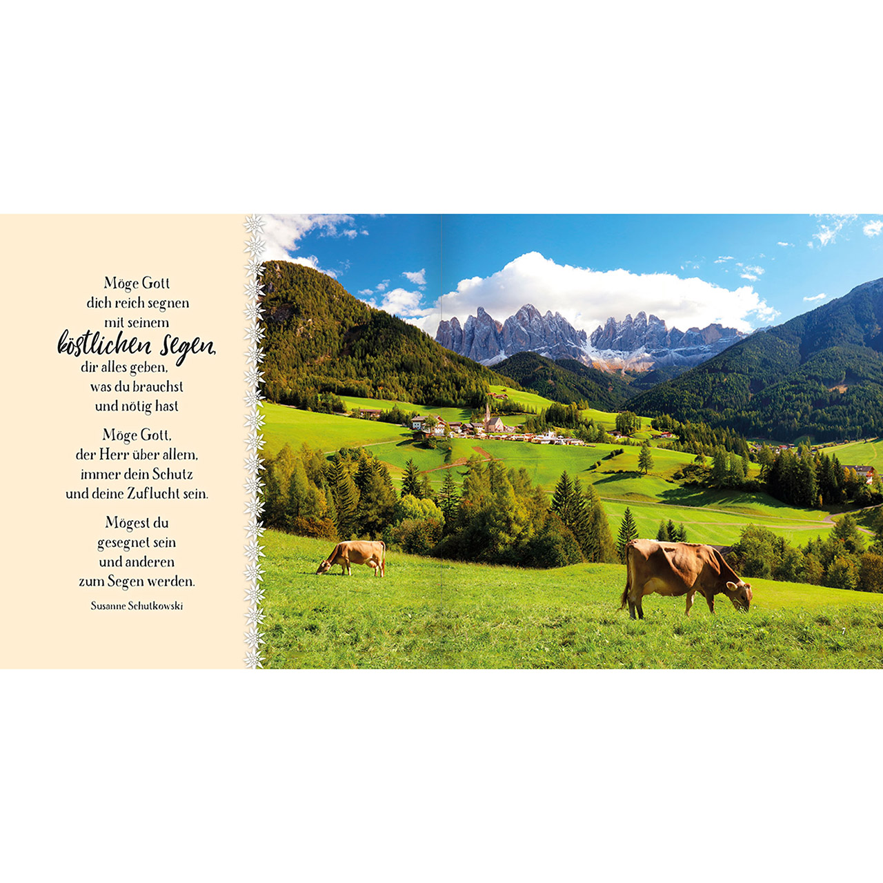 Geschenkbuch - Kleiner Segensgruß aus den Bergen - Berge Kirche Bäume Wiese