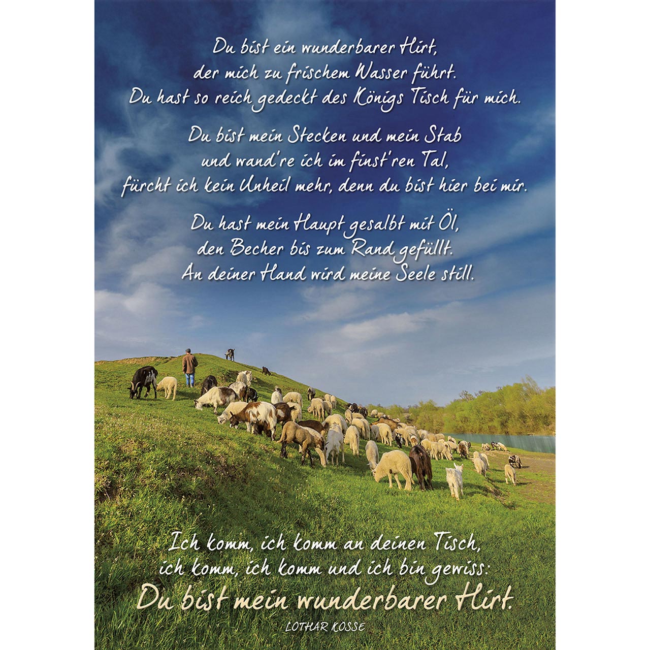 Poster - Du bist ein wunderbarer Hirt - Schafe Schafherde Ziegen Wiese Wolken