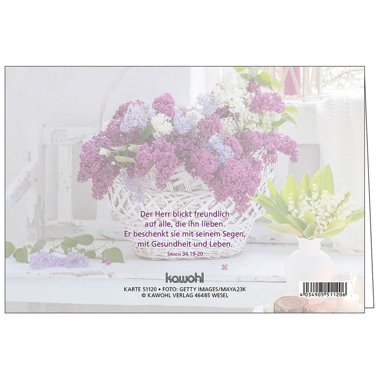 Faltkarte - Zum Geburtstag Gottes Segen - Fliederkorb Fenster Kerze