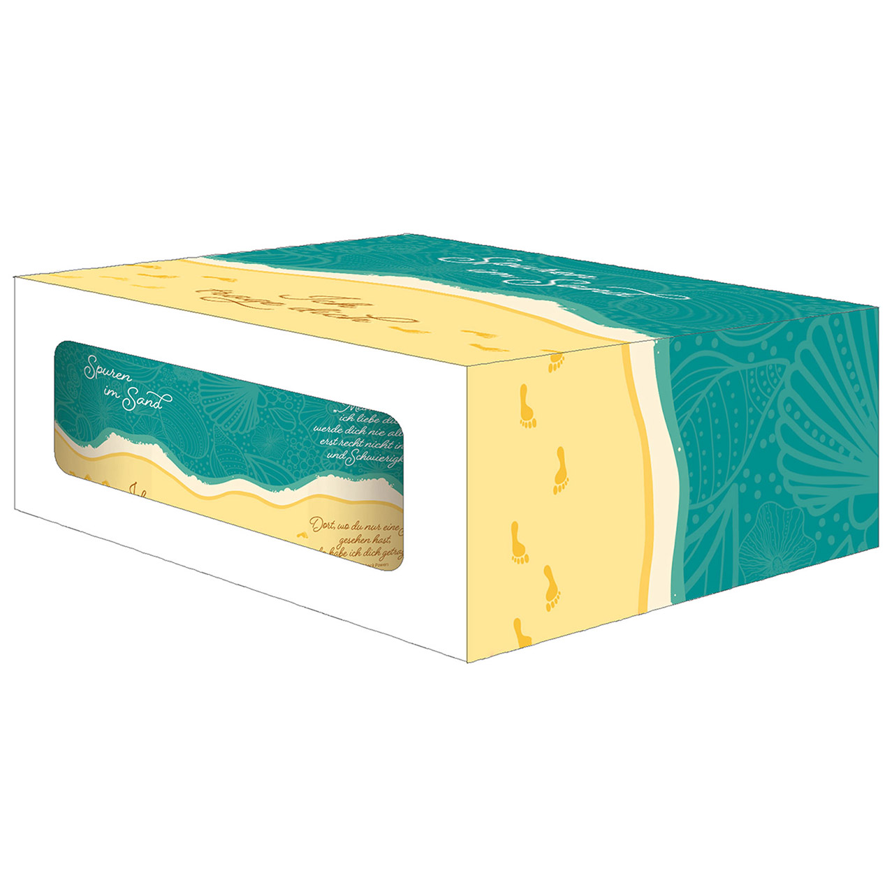 Müslischale - Spuren im Sand - Fußspuren Muscheln