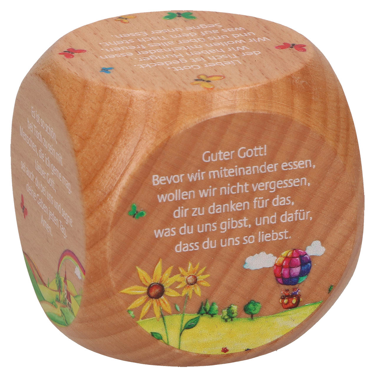 Spiel & Spaß - Gebetswürfel 'Tischgebete' - Würfel Holz Sonnenblume Bäume Wolken Heißluftballon Schmetterlinge