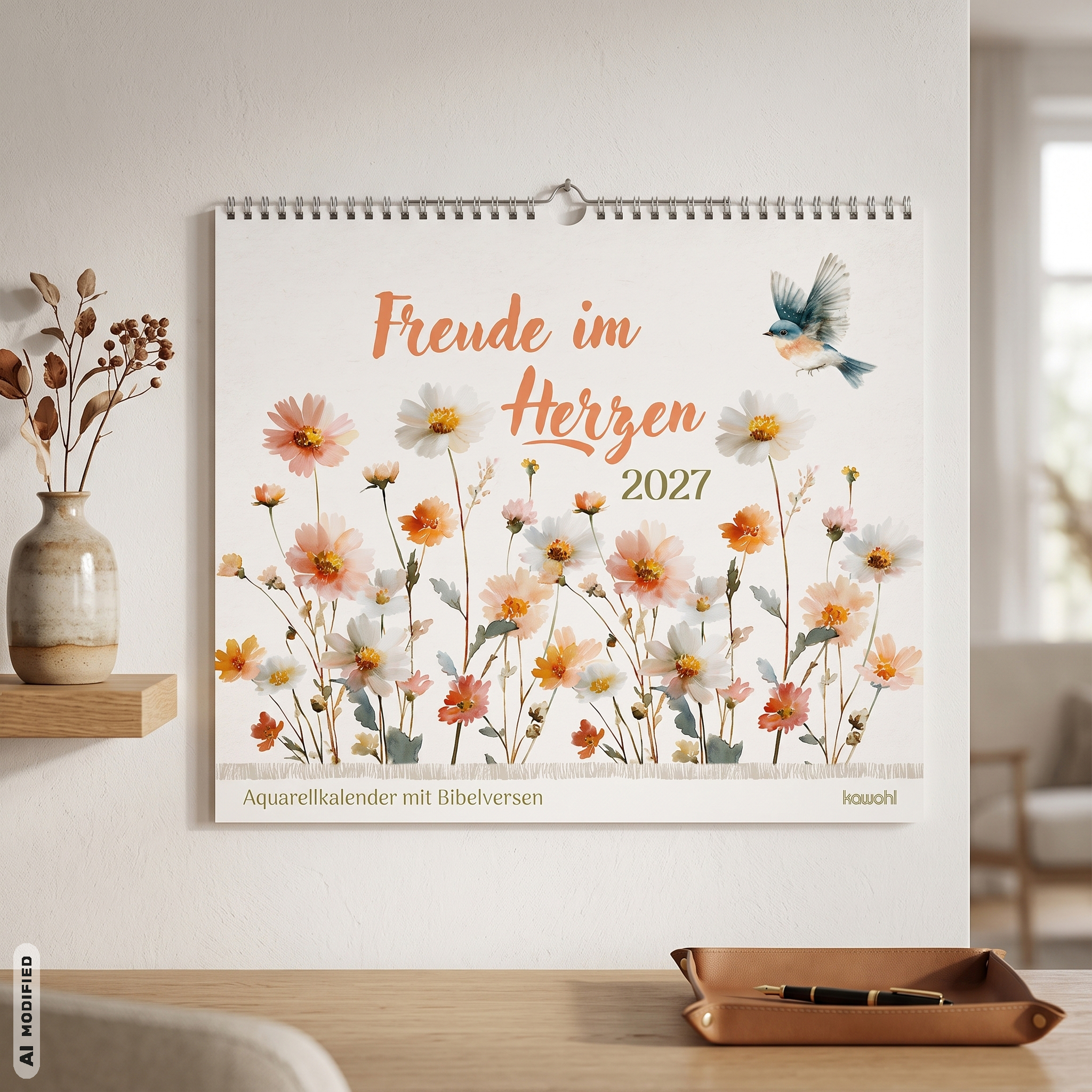 Wandkalender - Freude im Herzen 2027 - Blumenaquarelle, Aquarellmotive mit Blumen