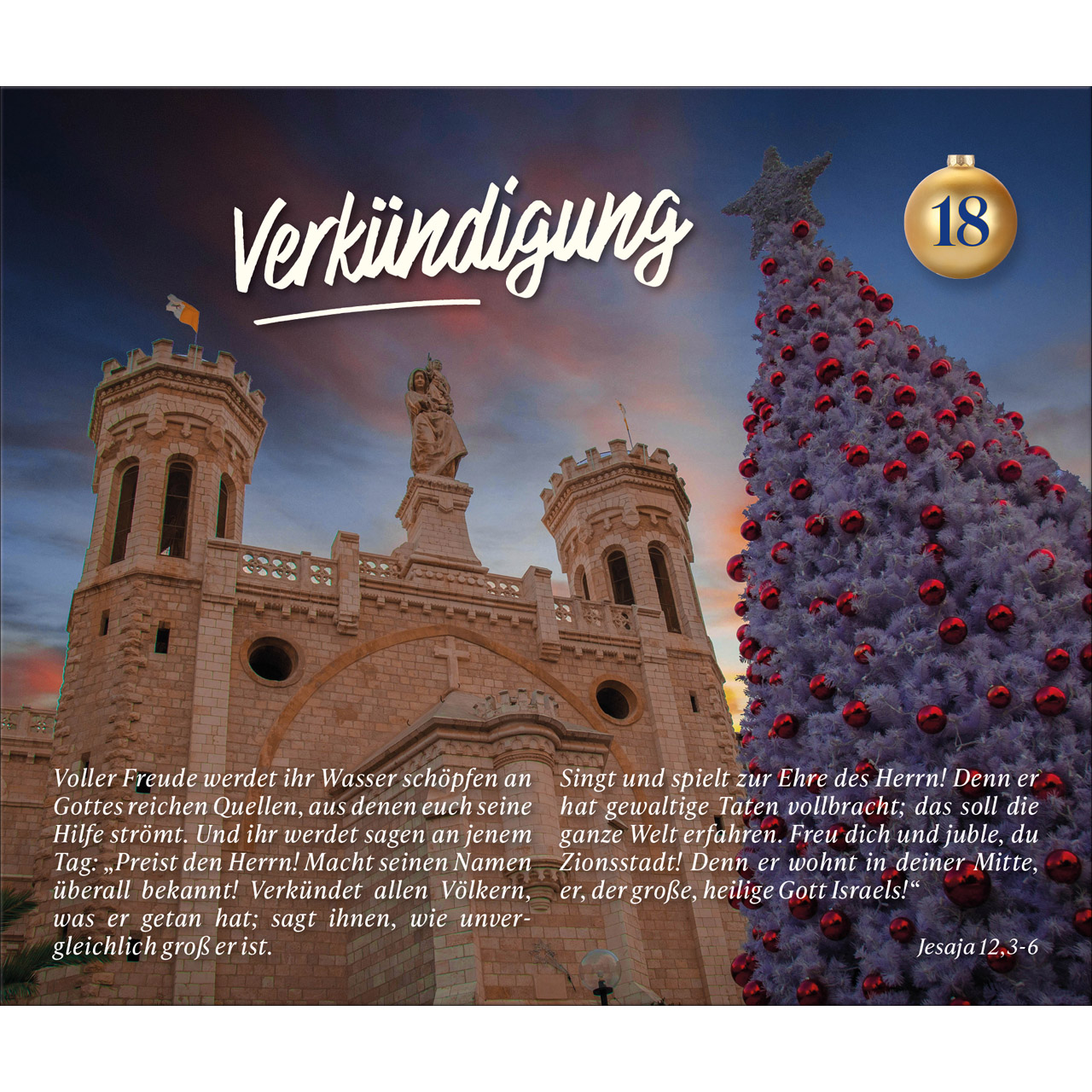Adventskalender - Wie ein helles Licht in der Nacht - Weihnachtskugel Glas Krippe Maria Josef Jesus Baby Kuh Ochs Esel