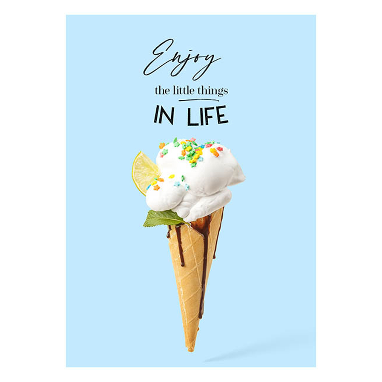 Postkarte - Postkarte 'Enjoy the little things' 1EX - Softeis Eiswaffel Zitrone Streusel Hellblau