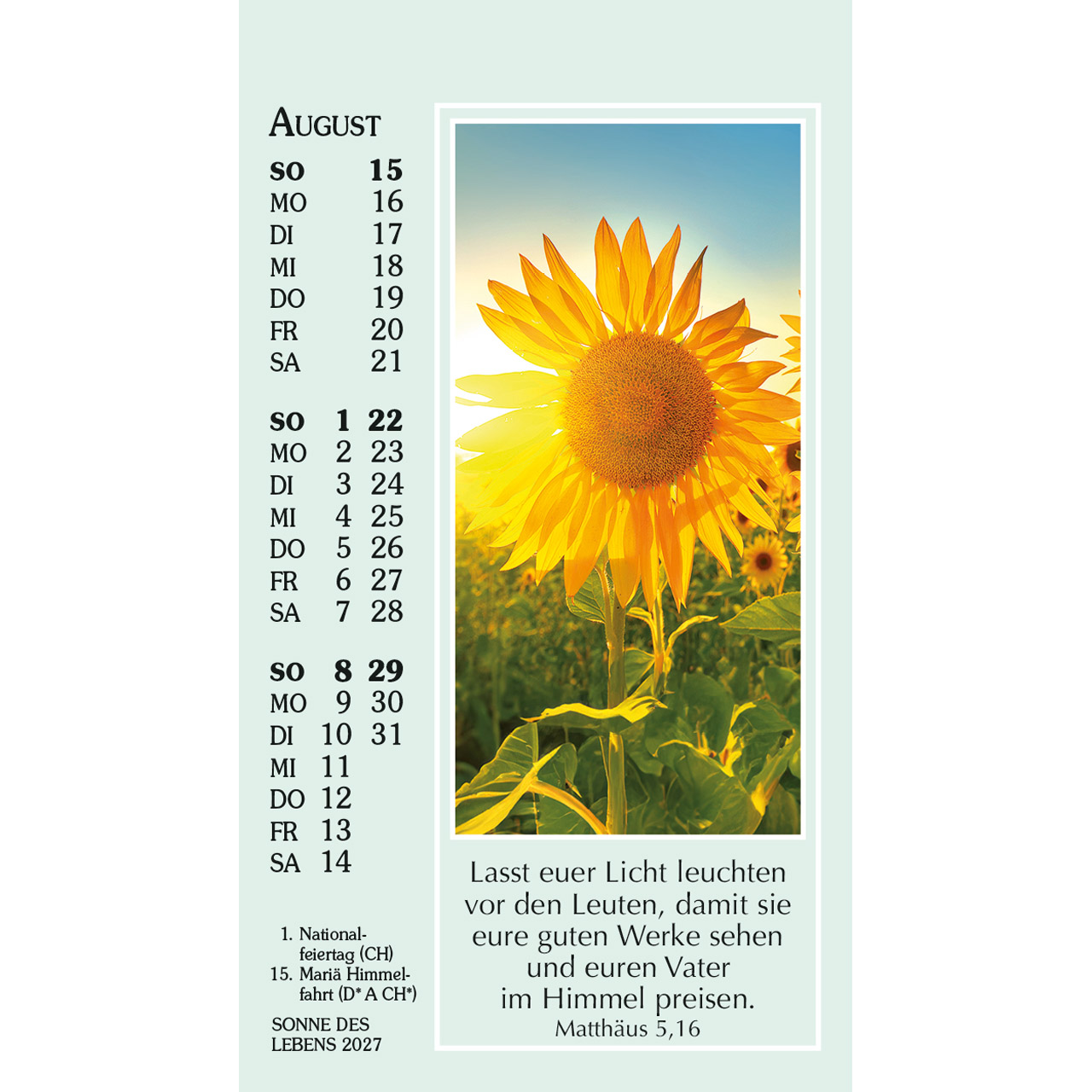 Aufstellkalender - Sonne des Lebens 2027