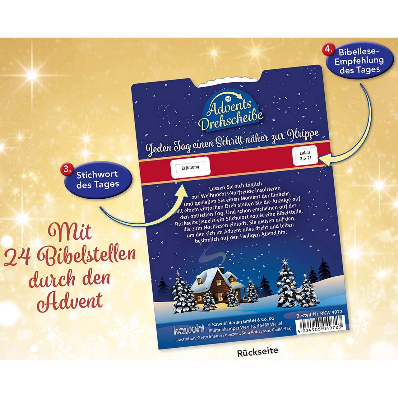 Adventskalender - Gesegnete Adventszeit - Tannenbäume Schnee haus Sterne