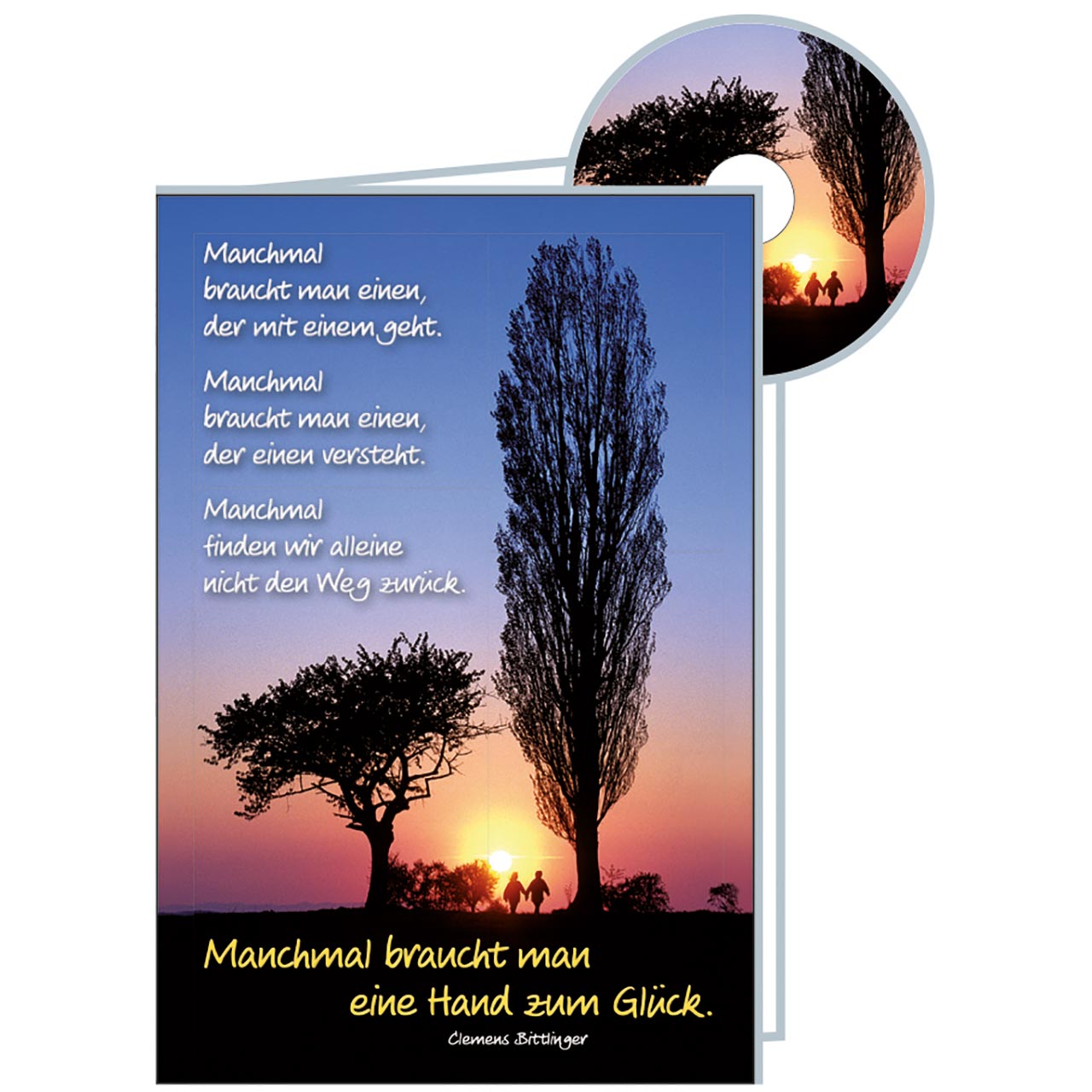 Manchmal Faltkarte mit CD - Manchmal - Sonnenuntergang Bäume