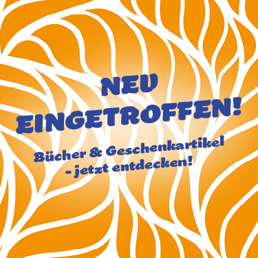 Werbeplakat mit orangefarbenem Blättermuster. Text: 