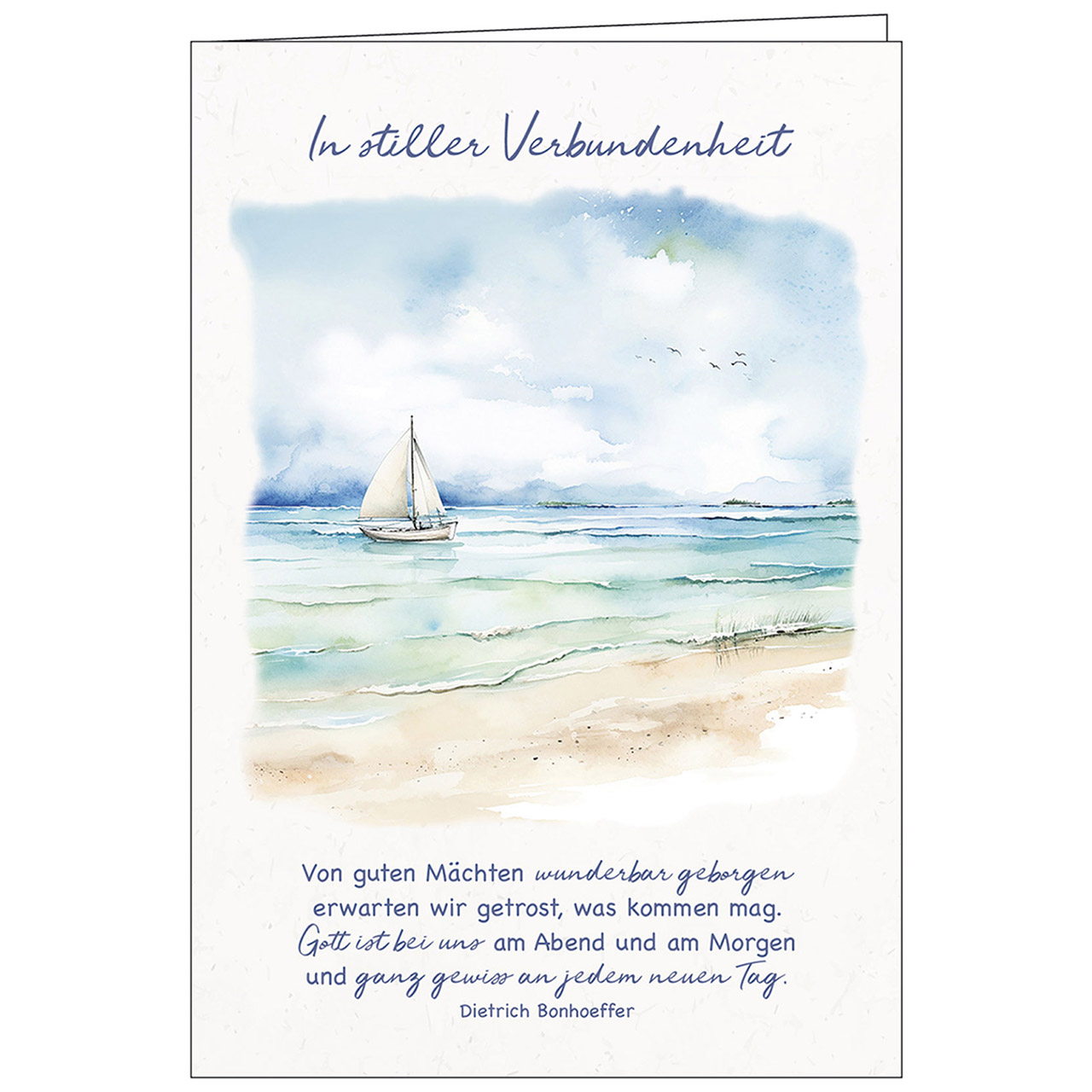 In stiller Verbundenheit Faltkarte - In stiller Verbundenheit - Aquarell Segelboot Meer Strand Vögel Wolken