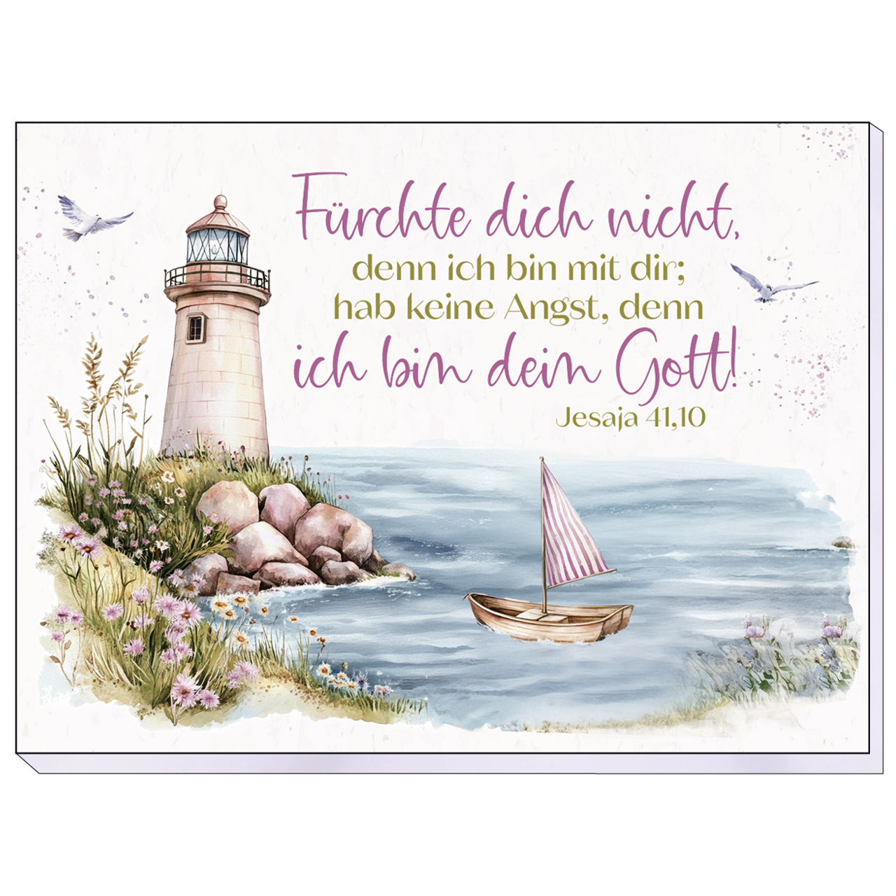 Haftnotizen - Fürchte dich nicht, denn ich bin mit dir; - Grafik Leuchtturm Boot Möve Stenne Blumen Wasser Meer