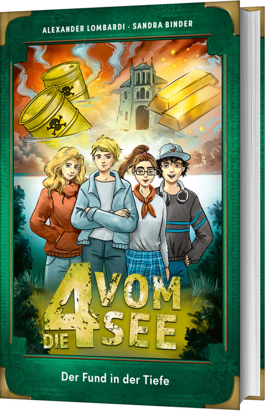 Der Fund in der Tiefe Buch - Der Fund in der Tiefe - Jungen Mädchen Goldbarren Totenkopf Giftmülltonne Haus Sträucher