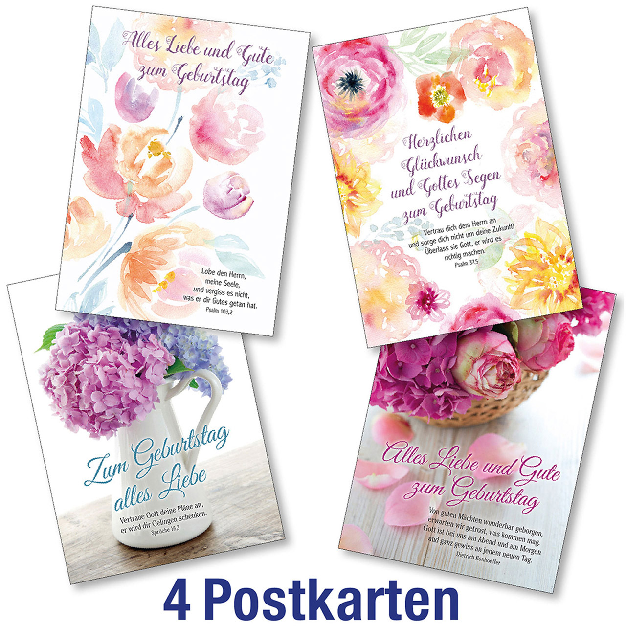 Postkartenserie 4 x 1 Geburtstag Blumenmotive