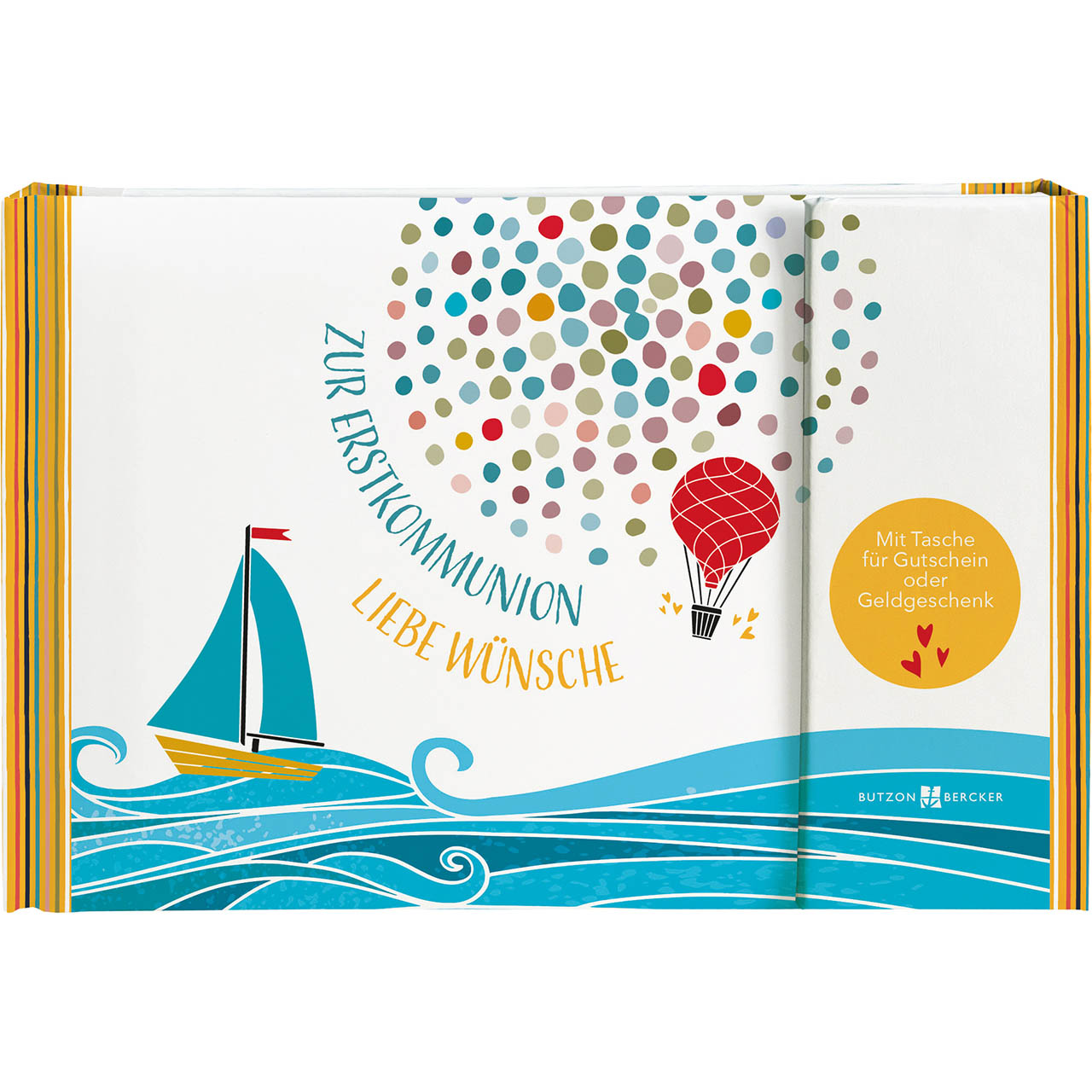 Buch - Zur Erstkommunion liebe Wünsche - Segelboot Heißluftballon Wellen Kreis Sonne Herz Punkte