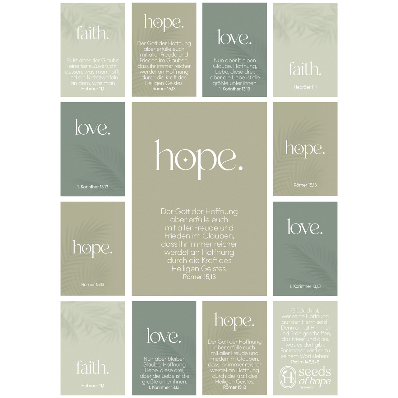 Postkarten mit Aufklebern - faith. hope. love.