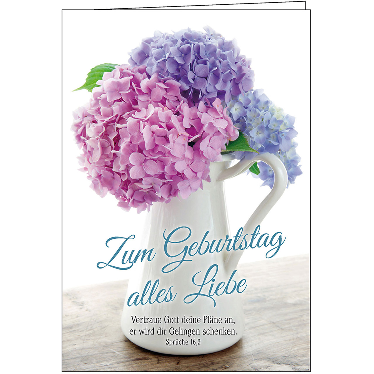 Faltkarte - Zum Geburtstag alles Liebe - Hortensien Krug