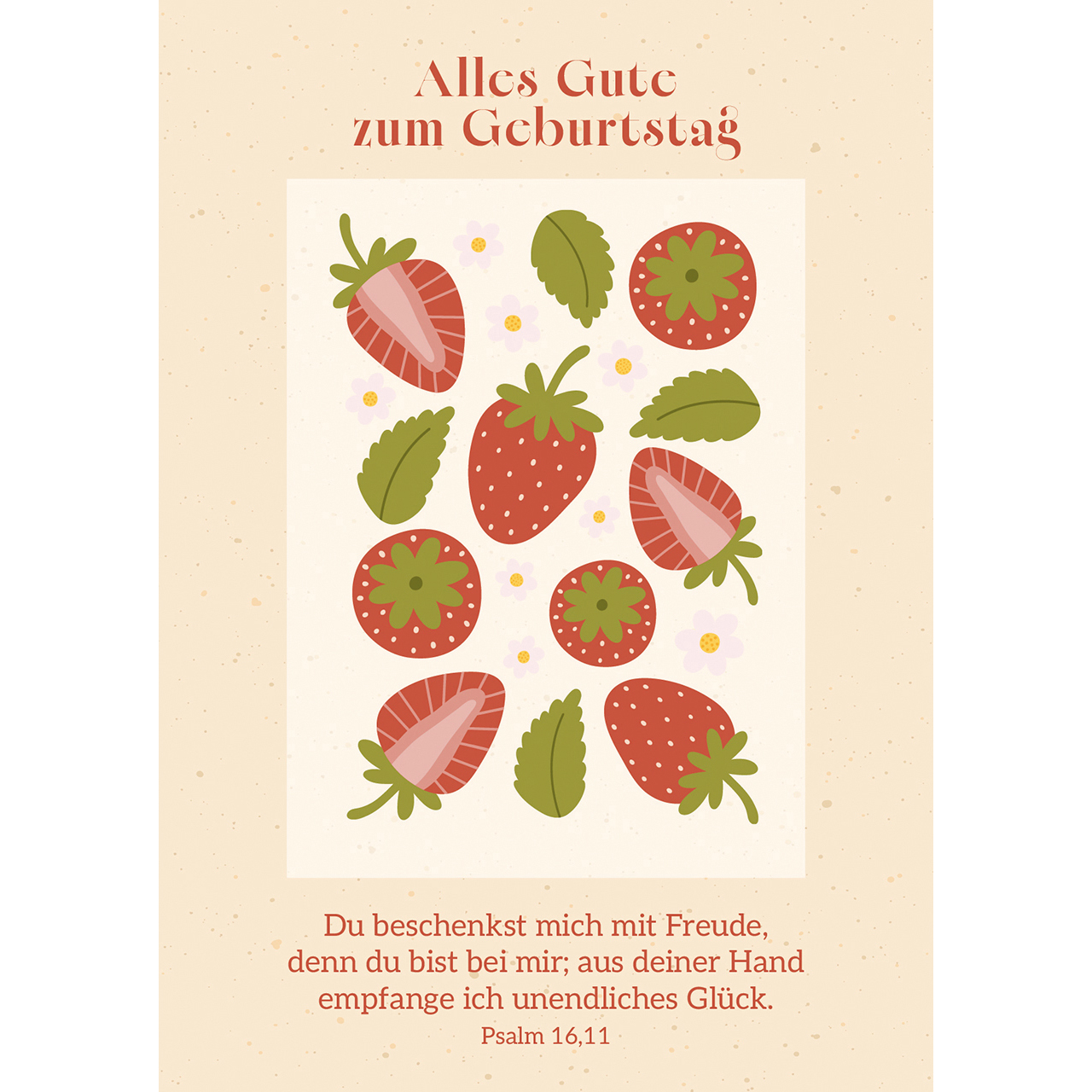Postkarten - Alles Gute zum Geburtstag - Erdbeeren Blätter Grafik