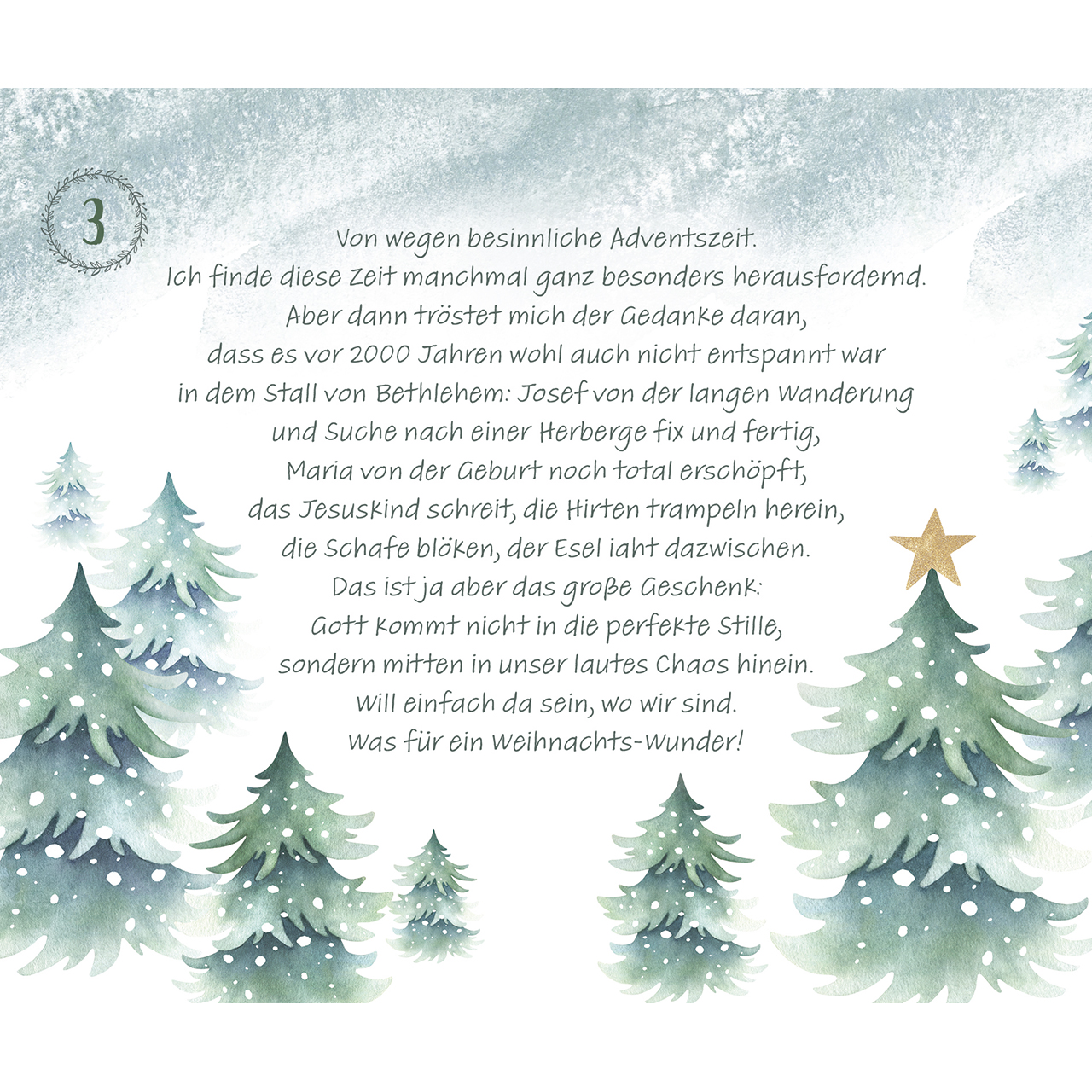 Adventskalender - Besinnliche Impulse von Doro Zachmann - Häuserzeite Winder Schnee Tannenbäume Baum