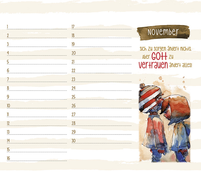 Immerwährender Kalender - Ich vergess dich nicht - Streifen Blumen